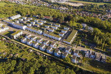 Germany, Baden-Wurttemberg, Esslingen am Neckar, Aerial view of modern energy efficient suburb - WDF06344