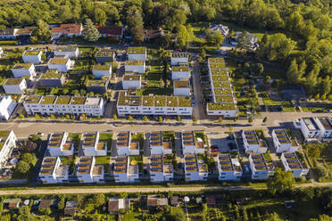 Germany, Baden-Wurttemberg, Esslingen am Neckar, Aerial view of modern energy efficient suburb - WDF06345