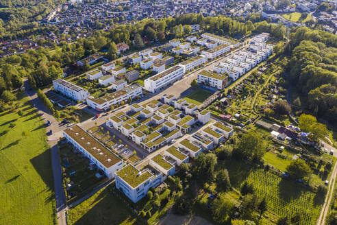 Germany, Baden-Wurttemberg, Esslingen am Neckar, Aerial view of modern energy efficient suburb - WDF06347