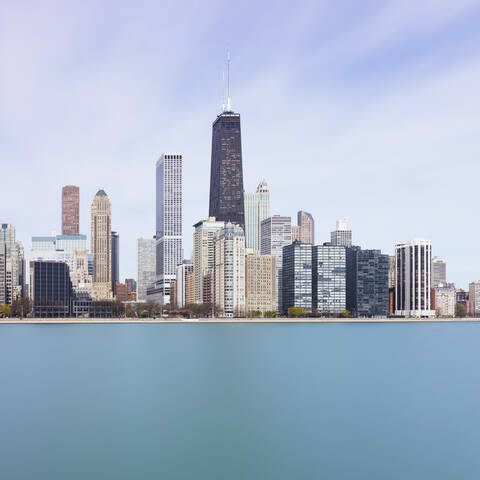 Chicago skyline against blue sky, USA stock photo