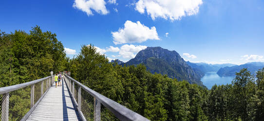 Elevated walkway on summit of Grunberg mountain with Traunsee lake in distant background - WWF05505