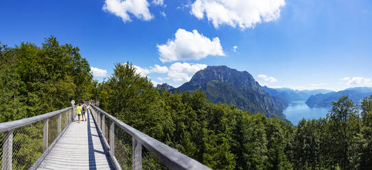 Höhenweg auf dem Gipfel des Grunbergs mit dem Traunsee im fernen Hintergrund - WWF05505