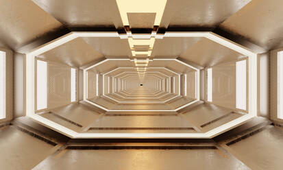 Three dimensional render of straight futuristic corridor inside spaceship or space station - SPCF01112