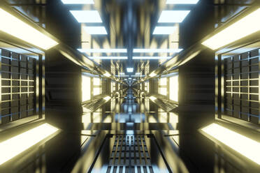 Three dimensional render of bright futuristic corridor inside spaceship or space station - SPCF01115