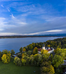 Germany, Bavaria, Bernried am Starnberger See, Drone view of Bernried Abbey at summer dusk - AMF08626