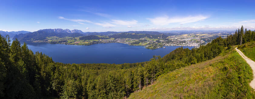 Panoramablick auf den Traunsee, Gmunden, Grunberg, altmunster, Salzkammergut, Oberösterreich, Österreich - WWF05670