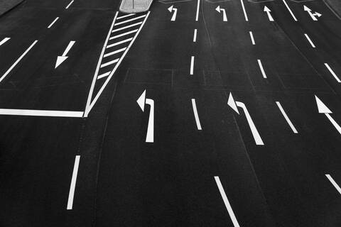 Road markings on multiple lane highway stock photo