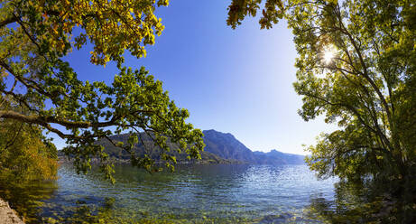 Shore of Traunsee lake in summer with Traunstein mountain in background - WWF05694