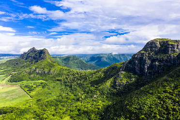 Mauritius, Black River, Helicopter view of Rempart Mountain in summer - AMF08669