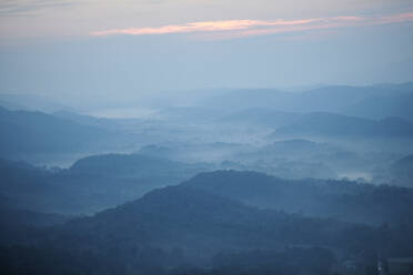 Luftaufnahme des in Morgennebel gehüllten Waldes in den Appalachen - BCDF00535