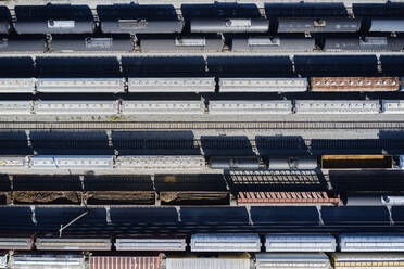 Aerial view of railroad cars and storage tanks - BCDF00578