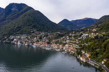 Aerial view of Argegno at Lake Como, Lombardy, Italy - AMF08673