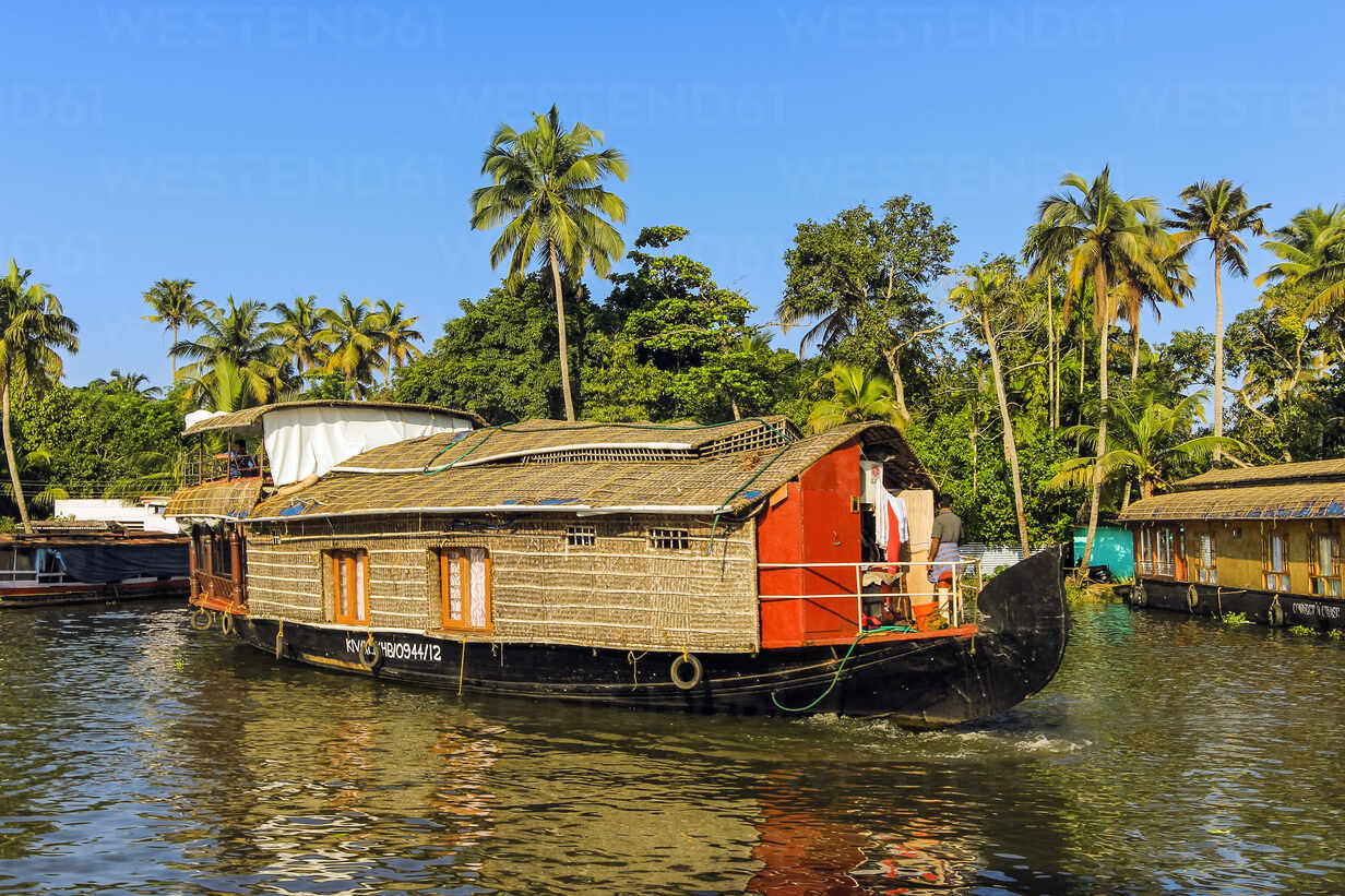 Kerala houseboat, an old rice, spice or goods barge converted for popular  backwater cruises, Alappuzha (Alleppey),
