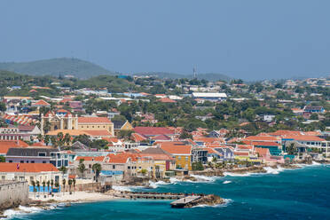 Aerial view of capital city Willemstad, Curacao, ABC Islands, Dutch Antilles, Caribbean, Central America - RHPLF18011