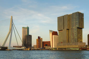 Erasmus Bridge over Nieuwe Maas River at sunset, Rotterdam, South Holland, Netherlands, Europe - RHPLF18108