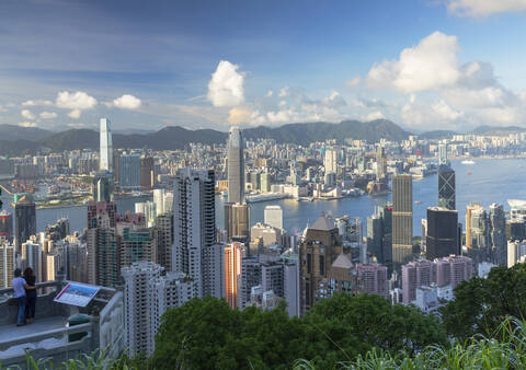 Man at Lion Pavilion on Victoria Peak, Hong Kong, China, Asia stock photo