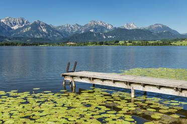 Jetty at Hopfensee lake, Hopfen am See, Allgau Alps, Allgau, Schwaben, Bavaria, Germany, Europe - RHPLF18356