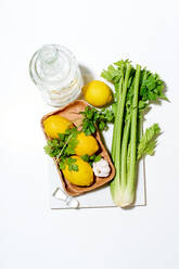 Flat lay with lemons, celery and parsley - ADSF17684