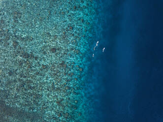 Surfers on sea waves, aerial view - KNTF05856