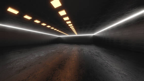 3D gerenderte Illustration eines beleuchteten leeren Tunnels in der Industrie - SPCF01135
