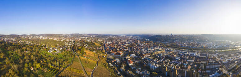 Germany, Baden-Wurtttemberg, Esslingen, Vineyards and town, aerial view - WDF06401