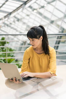 Geschäftsfrau konzentriert sich bei der Benutzung eines Laptops im Büro - JOSEF02607