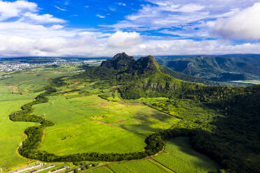 Mauritius, Black River, Helicopter view of Rempart Mountain in summer - AMF08838