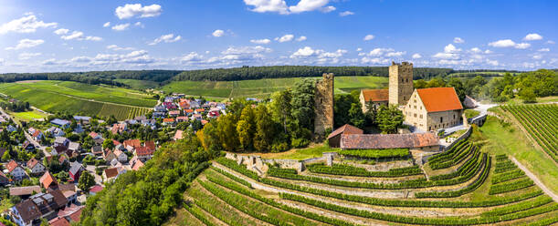 Deutschland, Baden-Württemberg, Brackenheim, Luftaufnahme von Schloss Neipperg und der umliegenden Stadt im Sommer - AMF08844