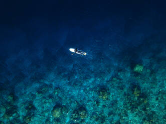 Aerial view of surfer swimming in blue waters of Arabian Sea - KNTF06017