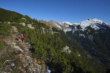 Senior woman hiking in Karwendel mountains - MRF02386