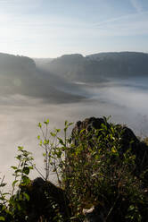 Danube Valley against sky at Beuron, Swabian Alb, Germany - FDF00325