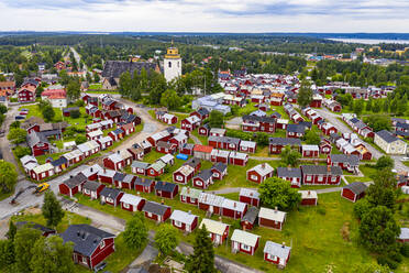 Luftaufnahme von Gammelstaden, UNESCO-Weltkulturerbe, Gammelstad Kirchenstadt, Lulea, Schweden, Skandinavien, Europa - RHPLF18994