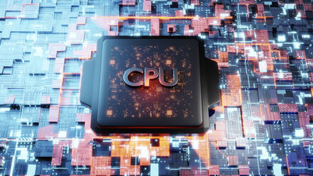 3D-Illustration der CPU auf leuchtender Hauptplatine - SPCF01167