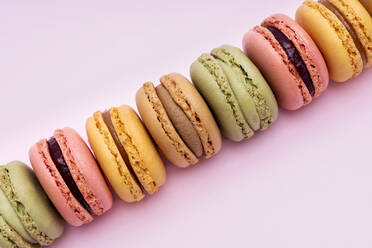 Studio shot of colorful macaroon cookies - GEMF04508