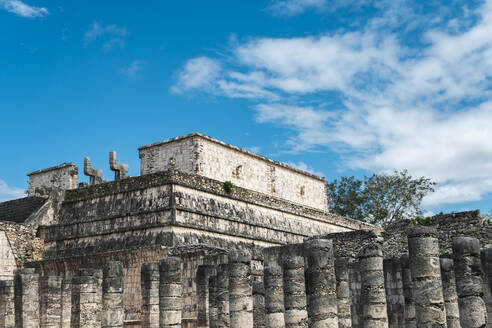 Mexico, Yucatan, Chichen Itza, Columns in ancient Mayan ruins - JMPF00765