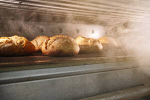 Breads in oven at bakery - JCMF01822