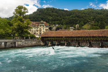 Bridge over Aare river against mountain in Thun, Switzerland - TAMF02760