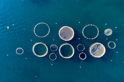 Helicopter view of fish farm in summer - AMF08963