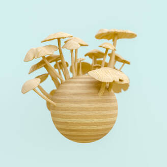 Wooden mushrooms sculpture, 3d rendering - ECF01975