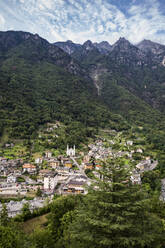 Townscape with Santuario Della Madonna di Loreto in Valchiavenna valley, Chiavenna, Province of Sondrio, Lombardy, Italy - MAMF01540