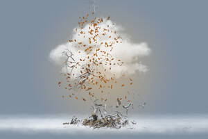 Herbst Baum und Blätter explodieren in Wolke - CAIF30222
