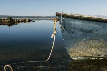 Verlassenes Boot im See gegen den klaren Himmel im Naturpark, Ebrodelta, Spanien - AFVF08072