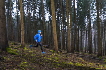 Active young man running on trail in forest - STSF02760