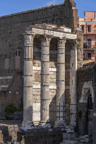Italy, Rome, Forum of Augustus, ancient Corinthian columns of the Temple of Mars Ultor stock photo