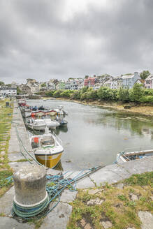 Republic of Ireland, County Galway, Roundstone, Boats moored in village harbor - BIGF00080
