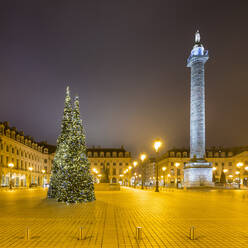 France, Ile-de-France, Paris, Christmas trees at illuminated Place Vendome during night - AHF00280