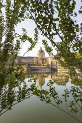 Frankreich, Ile-de-France, Paris, Institut de France mit Spiegelung in der Seine und Ästen im Vordergrund - AHF00287