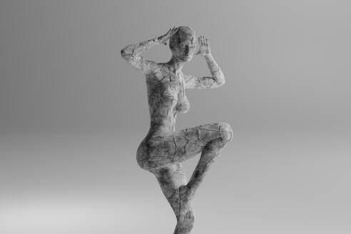 3D-Illustration einer tanzenden weiblichen Figur aus Beton - SPCF01199