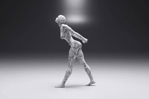 3D illustration of concrete female character bending forward - SPCF01201