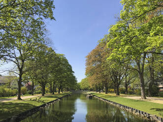 Deutschland, Nordrhein-Westfalen, Köln, Baumgesäumter Lindenthaler Kanal im Frühling - GWF06831